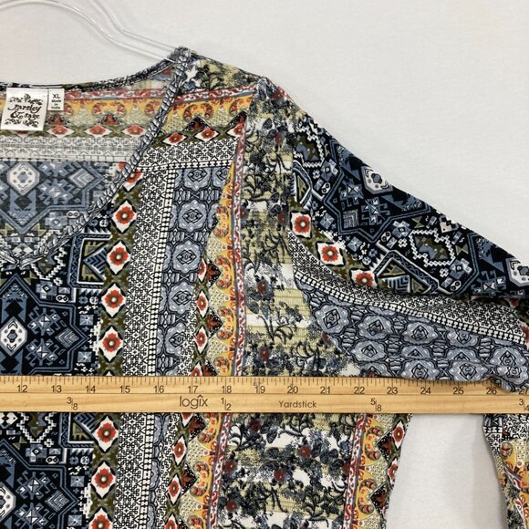 Parsley & Sage Blouse size XL Multi Color Abstract Boho Stretch Festival Top - Picture 5 of 8